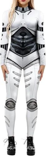 Vista 11 de Enterizo de mujer con estampado de esqueleto de robot mecánico 3D para Halloween, disfraz de cosplay