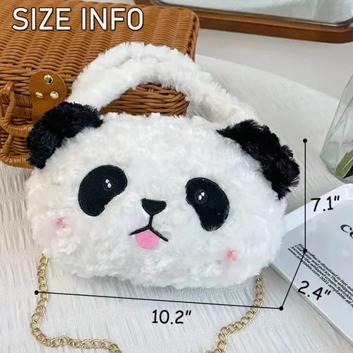 Vista 2 de Corandis Bolso de peluche de panda rojo lindo mochila de peluche de panda, bolsa de animales esponjoso, bolso suave para niños, regalo para niñas