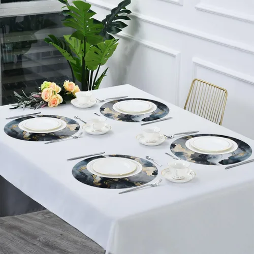 Vista 5 de Abstract Black Gold Marble Print Round Place Mats Set of 1, Heat Resistant Washable Placemats Polyester Round Table Mats for Kitchen Home Decor