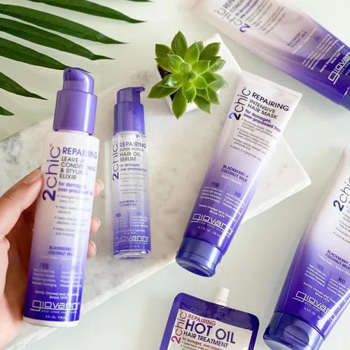 Vista 6 de GIOVANNI 2chic Elixir acondicionador y peinado ultra reparador sin enjuague Reparación (mora + aceite de coco)
