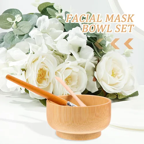 Vista 6 de Juego de cuencos de mezcla de máscara facial de madera para damas, cuidado de la piel facial, mezcla de arcilla, kit de tazón de máscara facial