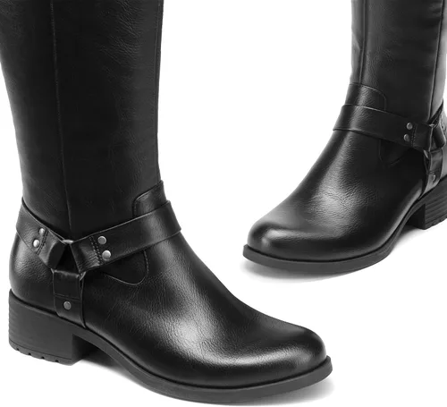 Vista 5 de DREAM PAIRS Botas para mujer hasta la rodilla, cómodas botas de equitación con cremallera lateral