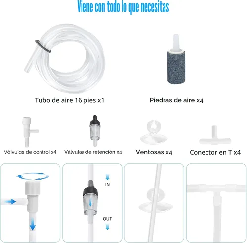 Vista 5 de AQUANEAT Bomba de aire para acuario de 300 GPH, para tanque de peces de hasta 200 galones, potente bomba aireadora hidropónica con tubo, piedras