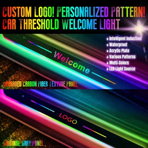 Vista 2 de Luces de umbral para coche, luz de pedal de coche con logotipo y texto personalizable, luces de bienvenida personalizadas para puerta de coche