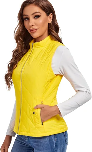 Vista 2 de Fuinloth - Chaleco acolchado para mujer, diseño de cuello alto, ligero, con cierre