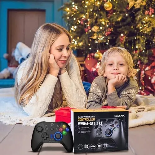 Vista 9 de EasySMX Control inalámbrico para juegos para Windows PCSteamSteam DeckPS3Android TV BOX, Dual Vibration Plug and Play Gamepad Joystick con 4 botones