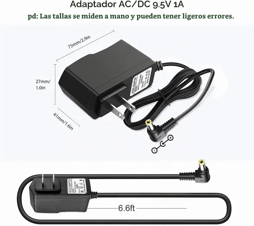 Vista 6 de Adaptador de corriente de cargador Casio de 9.5V Casio compatible con Casio Piano AD-E95100LU, Casio Keyboard SA-76, SA-77, SA-46, LK-135, WK-225