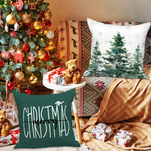 Vista 2 de Lanpn Juego de 4 fundas de almohada decorativas de Navidad de 16x16, funda de almohada decorativa para exteriores, bosque de invierno, funda