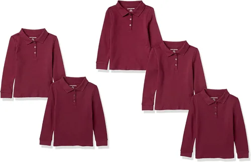 Vista 4 de Amazon Essentials - Polos de manga larga con tejido de doble punto para niñas y niñas pequeñas, paquete múltiple Paquete de 5 negro