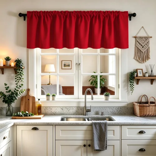Vista 39 de Cenefa Beige Oscurecedora para Ventana, Cortina Corta con Bolsillo para Barra, Cenefa Primitiva para Sala de Estar, Baño, Guardería, Cocina, Ventana