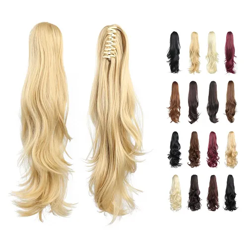 Vista 88 de Extensiones de cola de caballo, extensiones de cabello de cola de caballo con clip de garra marrón oscuro para mujer, pieza de cabello rizado