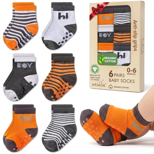 Vista 23 de GOTS Mezcla de Algodón Orgánico 12 Pares Calcetines Zapatos Bebés 0-6 M Negro