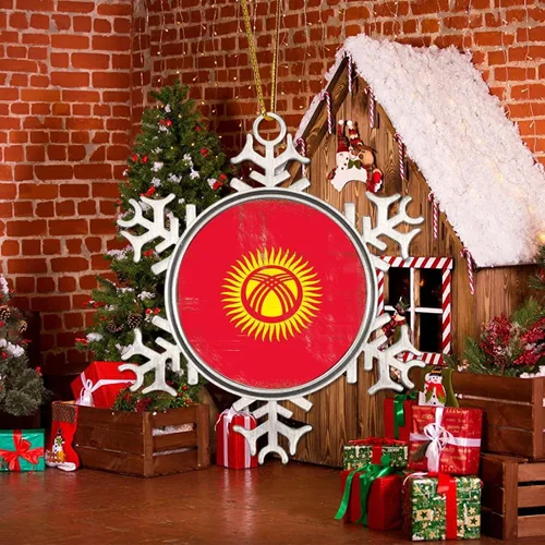 Vista 5 de Bandera de Kirguistán, adornos de Navidad para niños, bandera nacional, silueta de Kirguistán, decoraciones de Navidad, adornos de árbol de Navidad
