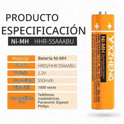 Vista 3 de Batería AAA 8PCS 1.2V 550mAh recargable NI-MH HHR-55AAABU compatible con teléfonos inalámbricos Panasonic DECT 6.0 Reciclable más de 2000 veces