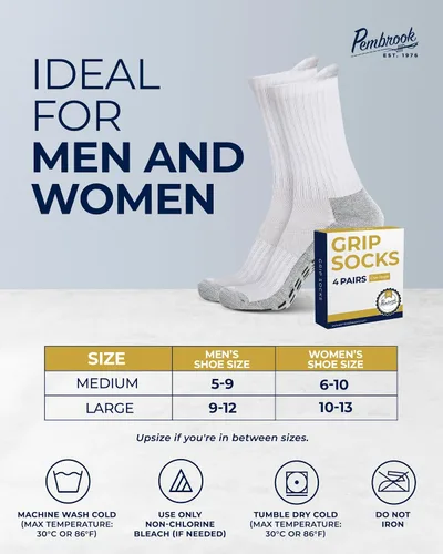 Vista 6 de Pembrook 4 pares de calcetines antideslizantes para hombres, mujeres, marido, papá, calcetines de agarre para hospital, yoga, pilates, barre