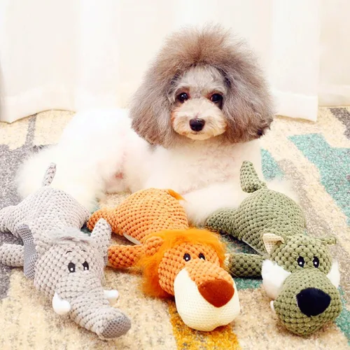 Vista 3 de Juguete para perro, animal robusto diseñado para masticadores pesados, juguete de peluche grande para perro, juguete chirriante duradero