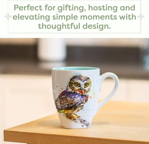 Vista 4 de DEMDACO Dean Crouser - Taza de cerámica con diseño de búho de acuarela en una rama – Taza temática de pájaro para pieza decorativa – Inspirada
