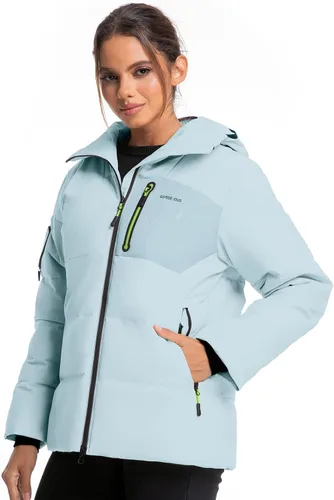 Vista 2 de Chaqueta aislante para mujer, resistente al viento, impermeable, con capucha, para esquí, snowboard, con múltiples bolsillos