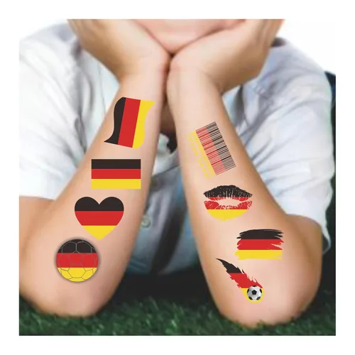 Vista 5 de 40 piezas de tatuajes temporales individuales de la bandera de Alemania para niños, fanáticos de la cara, calcomanías para adultos, accesorios