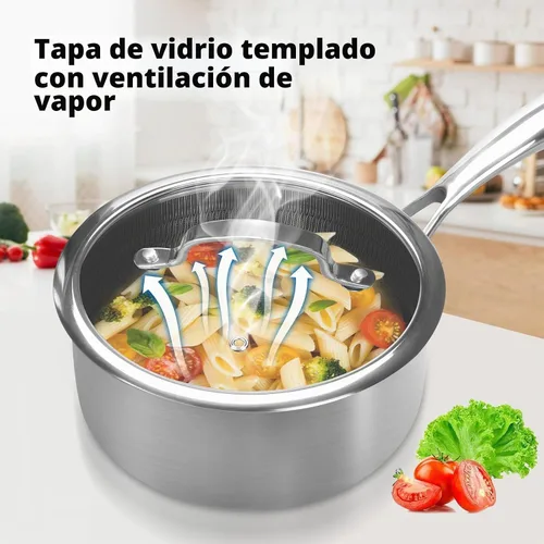 Vista 7 de Cacerola antiadherente de 2 cuartos de galón con cubierta de vidrio, sartén de inducción de acero inoxidable con talla de panal de abeja, olla