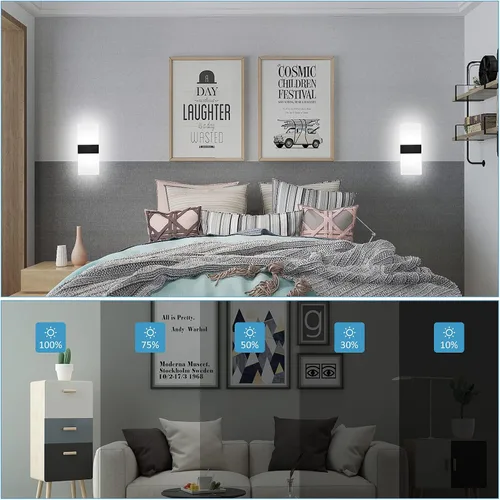 Vista 3 de Lightess Aplique de pared moderno regulable. Lámpara de pared de 12 W en negro, lámpara de pared interior de acrílico para dormitorio, sala