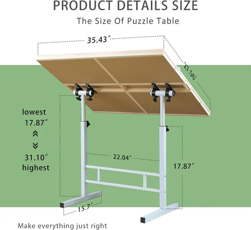 Vista 2 de BittPicc - Mesa de rompecabezas ajustable con 4 cajones y patas de cubierta for 1000-1500 Pieces,Easy to assemble,Compact Storage,Relieve Neck