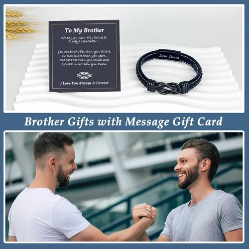 Vista 6 de Gifts for Men Infinity Leather Bracelet for Dad New Daddy Husband Boyfriend Son Grandson Brother Nephew Uncle Black Braided Engraved Leather Jewelry