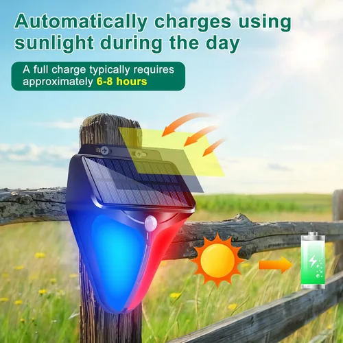 Vista 2 de Aolyty Luz solar de alarma con sensor de movimiento con sirena, 4 modos, paquete de 2 IP65 impermeable rojo y azul LED luces de advertencia