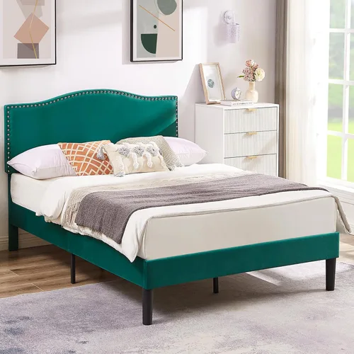 Vista 16 de VECELO Base de cama tamaño Queen, base de cama de plataforma con cabecera tapizada de altura ajustable, marcos resistentes y fuerte soporte