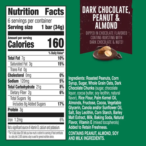 Vista 2 de Nature Valley Barras de granola de nueces dulces y saladas, chocolate oscuro cacahuate almendra, 6 barras, 7.2 oz