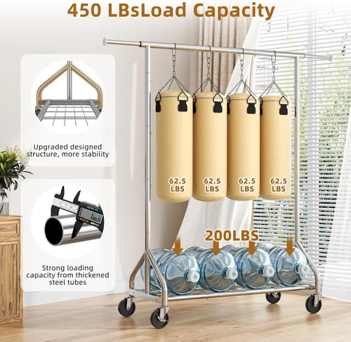 Vista 3 de Simple Trending Perchero resistente con carga de 450 libras, perchero para colgar ropa, perchero con ruedas y estantes, para el dormitorio, cuarto