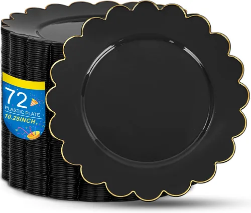 Vista 15 de SUT 72 platos de plástico negro PSC, platos desechables resistentes, platos llanos desechables negros, plato llano de plástico de 10.25 pulgadas