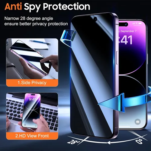 Vista 2 de UniqueMe Protector de pantalla de privacidad para iPhone 14 Pro Max, paquete de 2