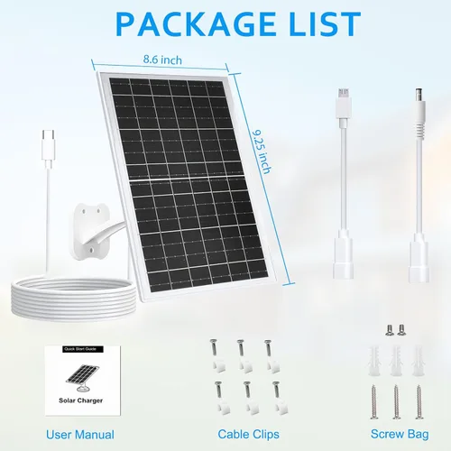Vista 5 de Zivif Panel Solar USB de 13W para Cámaras de Seguridad, Cargador Solar con Cable USB-C, DC 5.5x2.1mm y Puerto Micro USB, Resistente al Agua IP66