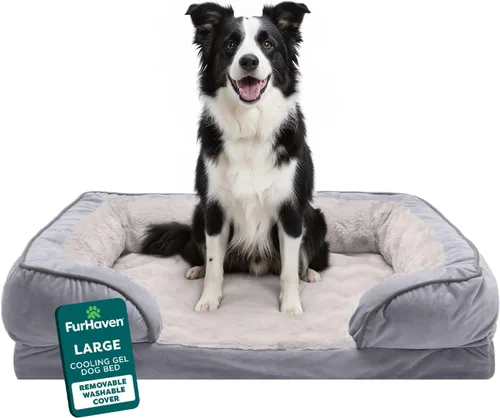 Vista 12 de Furhaven Cama de Gel Refrescante para Perros Medianos/Pequeños con Refuerzos Extraíbles y Funda Lavable, Para Perros de Hasta 35 lbs - Sofá