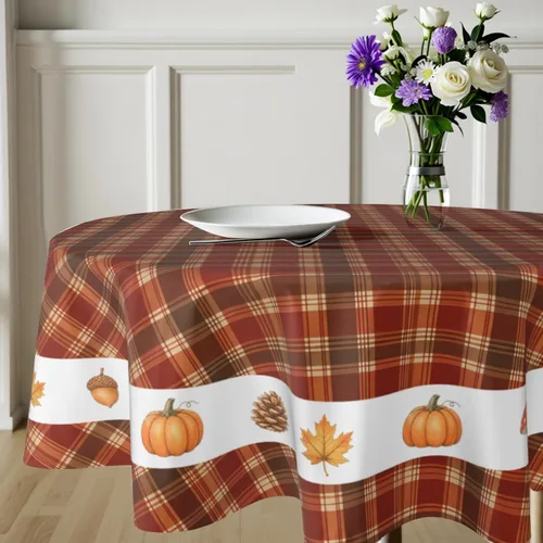 Vista 6 de Mantel redondo de otoño de 60 pulgadas, mantel redondo de otoño de Acción de Gracias, diseño de calabaza, búfalo, mantel rústico para vacaciones