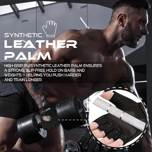 Vista 4 de BEAST RAGE Guantes de entrenamiento para hombres y mujeres, guantes de gimnasio sin dedos con protección de la palma, transpirables y ligeros