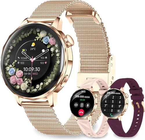Vista 9 de Relojes inteligentes para mujer, reloj inteligente de 1.27 pulgadas (respuesta/hacer llamadas) compatible con teléfonos iPhone/Android, reloj