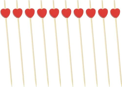 Vista 9 de ONLYKXY 20 palillos de bambú de 4.72 pulgadas con forma de corazón para aperitivos, fiesta de té, despedida de soltera, boda, San Valentín