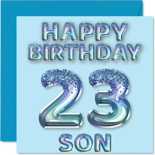 Vista 220 de Stuff4 Tarjeta de primer cumpleaños para niños, globo de fiesta con purpurina azul, tarjetas de feliz cumpleaños para niño de 1 año, nieto, hijo, 57