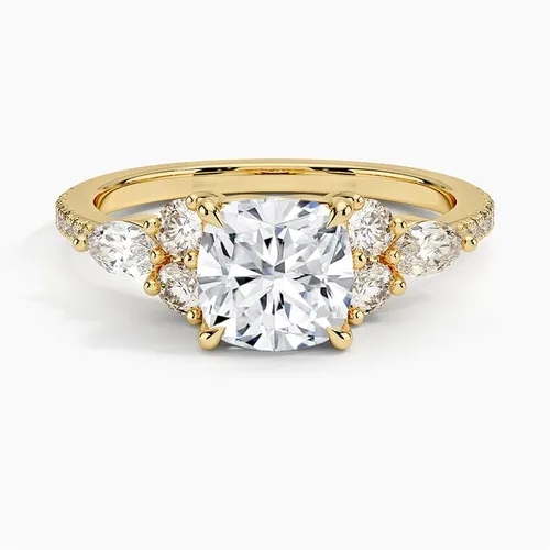 Vista 4 de IGI - Anillo de compromiso de diamante creado en laboratorio de 2.06 quilates con cuatro puntas de excelente talla, con marquesa lateral y diamantes