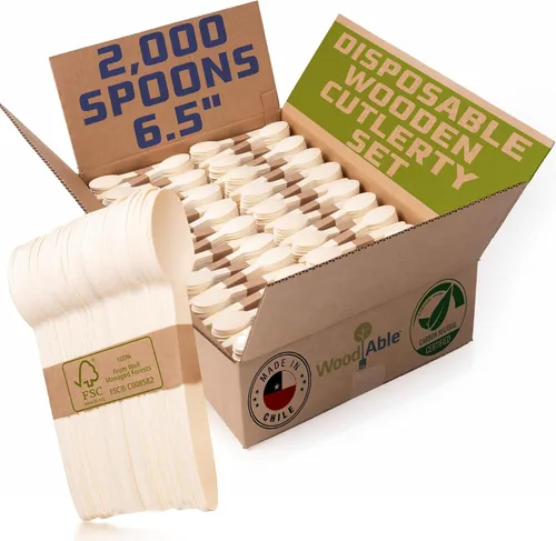 Vista 18 de Juego de cubiertos de madera desechables – 100% compostable para el hogar – 100 tenedores de 6.5 pulgadas, utensilios de bambú alternativos