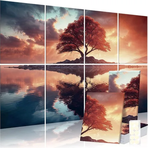Vista 23 de Paquete de 4 paneles acústicos artísticos autoadhesivos para pared, 16 x 16 x 0.5 pulgadas, paneles acústicos decorativos para pared, paneles