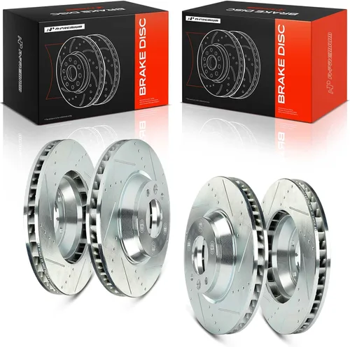 Vista 10 de A-Premium Rotores de freno de disco delanteros perforados y ranurados de 13.77 pulgadas (13.768 in) compatibles con modelos seleccionados Audi