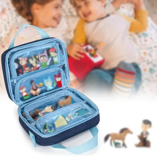 Vista 6 de LoDrid Funda compatible con personajes Toniebox (hasta 20), figura de soporte para reproductor de audio con asa y correa para el hombro, azul, solo