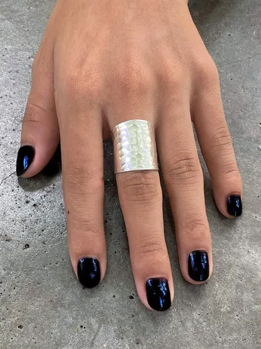 Vista 3 de Hammered Sterling Silver Handmade Classic Wide Band Boho Statement Ring, Shiny Finish Wrap Band Adjustable to Sizes 6-12, Also as Thumb Ring, Gift