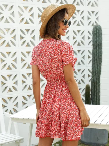 Vista 2 de Floerns Vestido corto de línea A con cuello profundo y nudo frontal para mujer