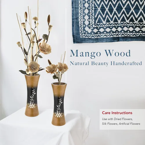 Vista 5 de Aeravida Jarrón de madera cóncava de árbol de mango de 8 pulgadas, diseño de dedalera mágica, decoración de cocina de madera de mango Jarrón hecho