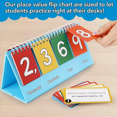 Vista 3 de Aizweb Rotafolio de valor posicional para estudiantes – Manipulativos de matemáticas K-3 para aula primaria – Doble cara con números enteros