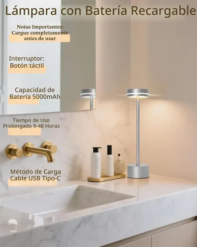 Vista 5 de Paquete de 2 lámparas de mesa LED inalámbricas recargables, lámpara de escritorio LED portátil de 5000 mAh, funciona con pilas, luz de mesa